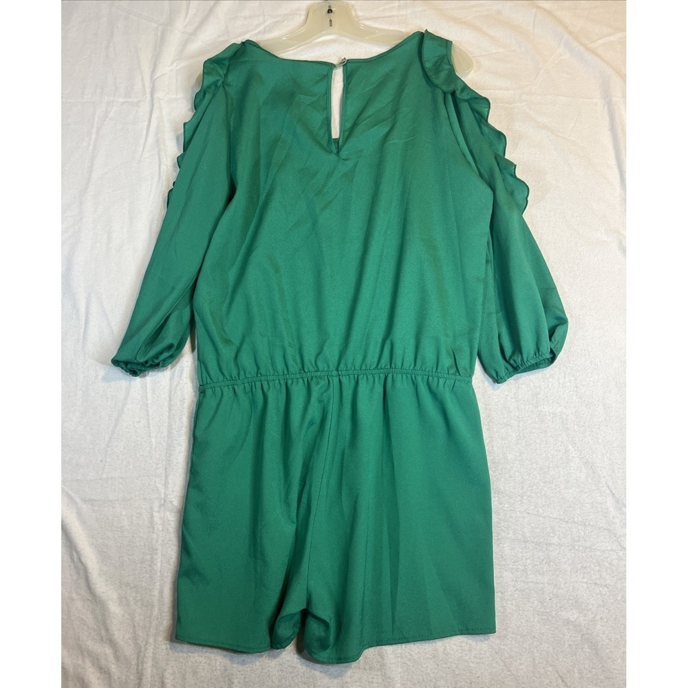 Renee Co. Green Jumper Romper Short Ruffles Peek-a-boo Shoulders Large - Picture 10 of 10